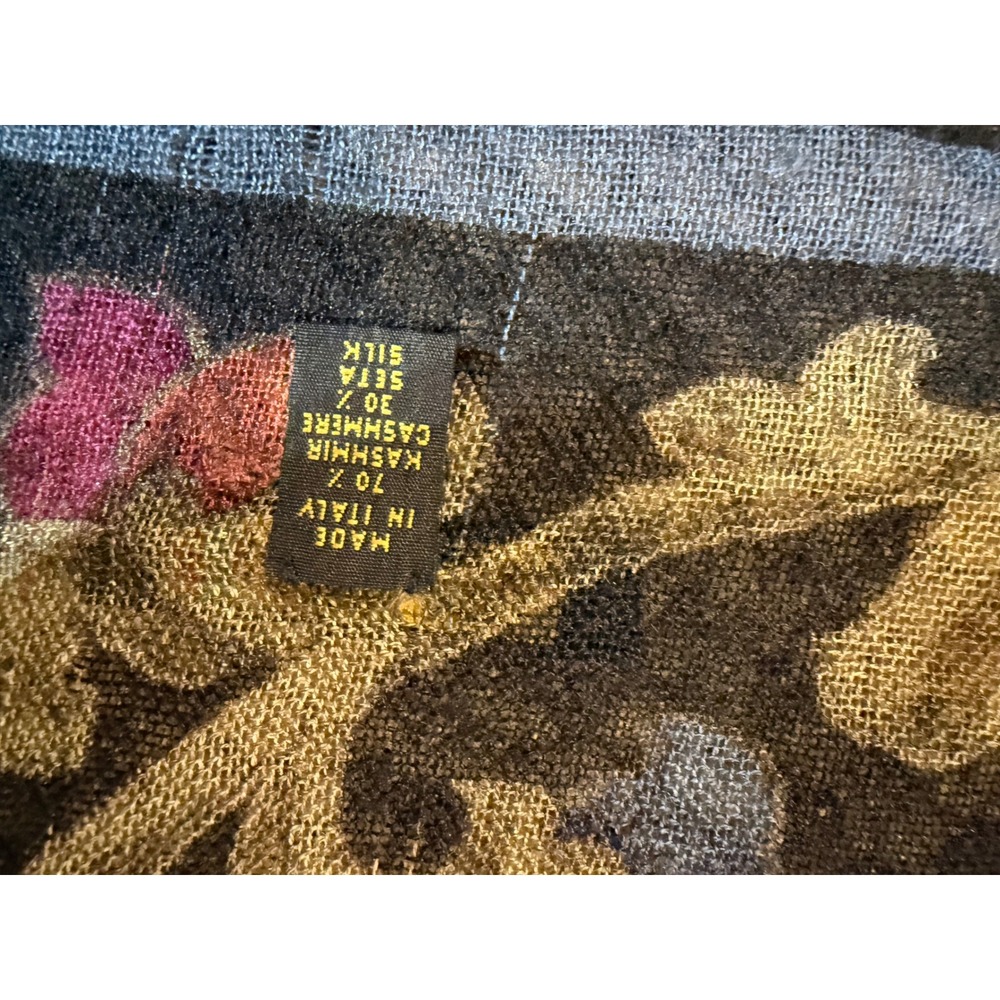 Vintage Loro Piana Cashmere Silk Shawl 55x55 Black Floral Fringe READ - Picture 4 of 12